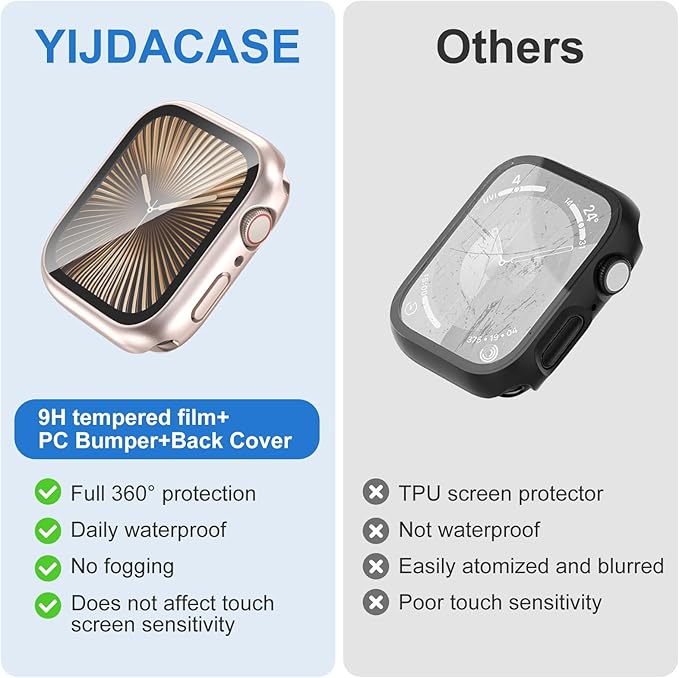 YIJDACASE [3 in 1] Waterproof Case for Apple Watch Series 9/8/7 41mm,Built-in Tempered Glass Screen Protector,360 Full Coverage PC Bumper,Sensitive Touch Protective Cover,Original Pink - Image 5