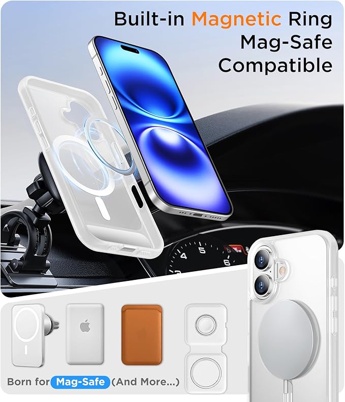 Temdan Magnetic Compatible with iPhone 16 Case, [Built-in Invisible Kickstand][Compatible with MagSafe][Military Grade Shockproof] Slim Translucent Matte Phone Case for iPhone 16 6.1" - Image 5