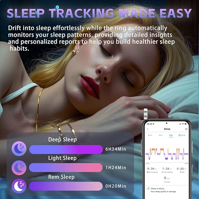 Smart Ring for Women Men – Activity Tracker Ring with Heart Rate, SpO2, Blood Pressure, Sleep Monitoring, Step & Calorie Counter, 5ATM Waterproof, No Subscription Fee (Silver, 10) - Image 2