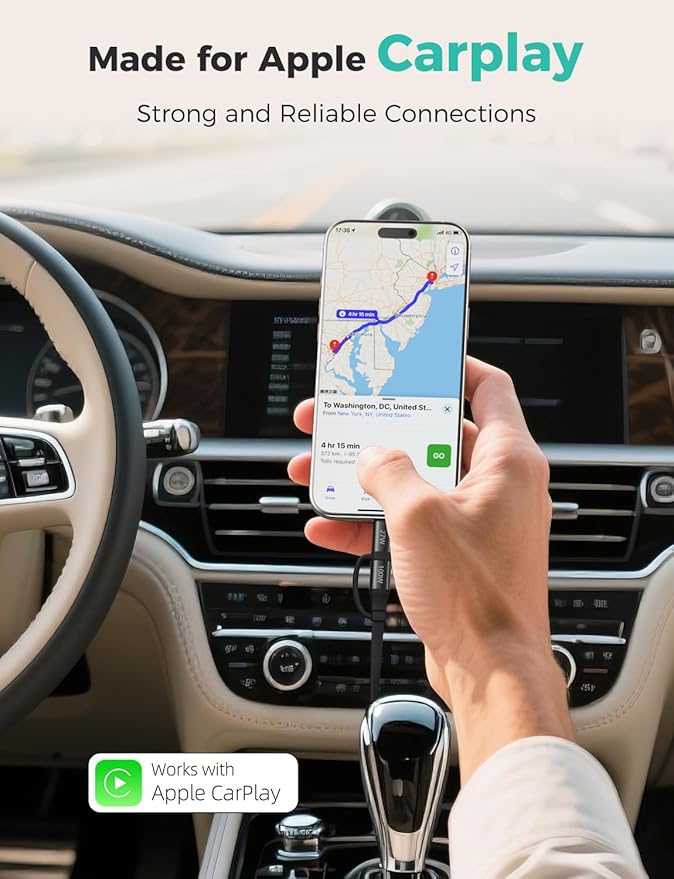 100W Retractable Car Charger 4 in 1 Travel Essentials Multi Charging Cable USB C/L Fast & Carplay for iPhone 16/15/14/13 iPad MacBook Samsung S24/S23+ Multiple Chargers for All Devices-2.95ft - Image 5