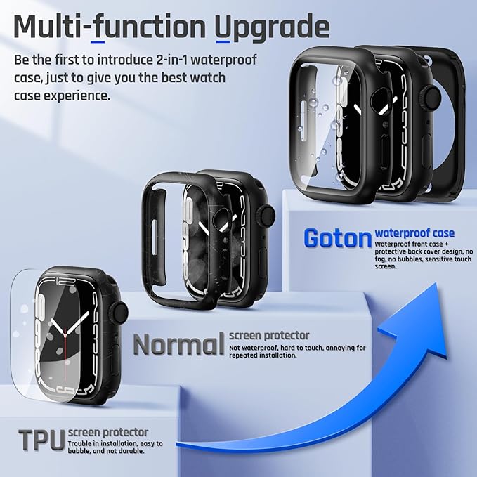 Goton 2 in 1 Waterproof Case for Apple Watch Screen Protector Series 6/5/4, SE 3/2/1 40mm, 360 Protective Glass Face Cover Hard Bumper + Back Frame for iWatch Accessories 40 mm - Image 3