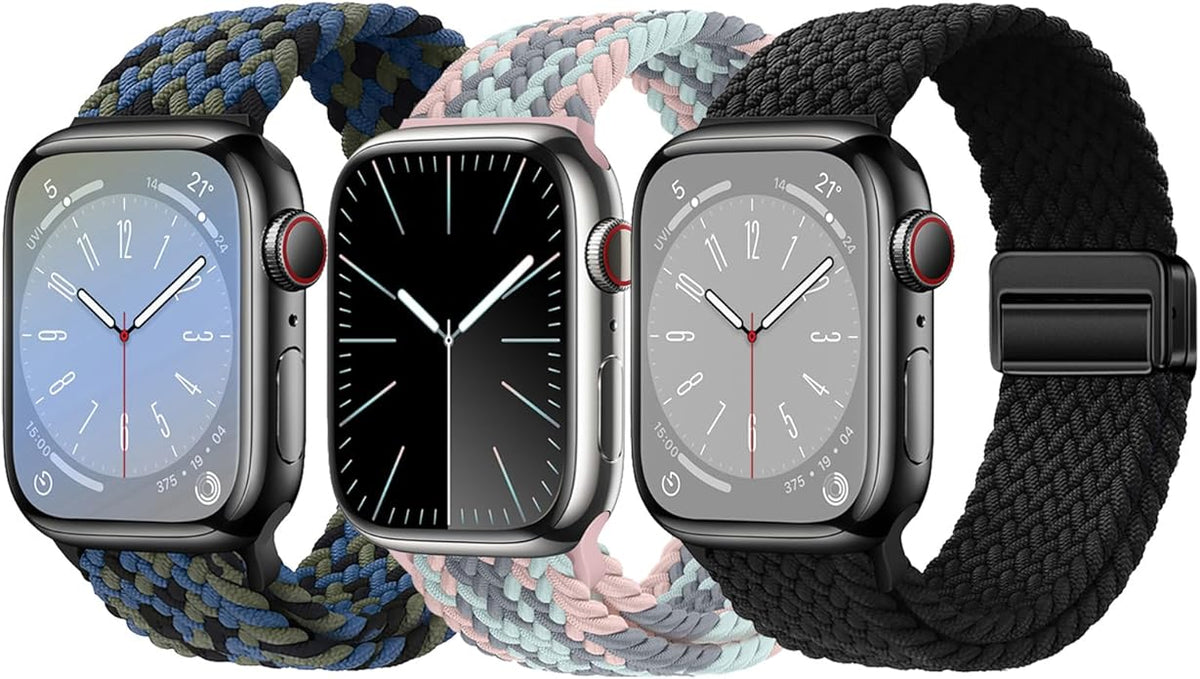 3 Pack Braided Sport Loop Band Compatible with Apple Watch Bands Ultra 3&2 1 49mm 46mm 45mm 44mm 42mm 41mm 40mm 38mm Men Women; Stretchy Nylon Solo Loop Strap for iWatch Series 11 10 9 8 7 6 SE 5 4 3 by Unknown