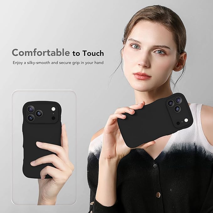 Magnetic for iPhone 17 Pro Max Case, [Full Camera Protection][Compatible with MagSafe] Cute Wave Frame Silicone Shockproof Protective Phone Case for iPhone 17 Pro Max 6.9", Black - Image 8