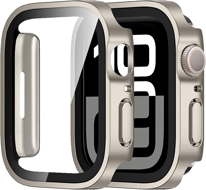 Amizee 2 Pack Case Compatible with Apple Watch Series 11/10 46mm Case with Built-in Screen Protector, Ultra-Thin Hard PC Straight Edge Anti-Scratch Protective Cover for iWatch 46mm (Starlight) by Amizee