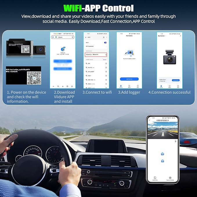 3 Channel Dash Cam Front and Rear Inside, 2.9'' 1080P Dash Camera for Cars,Three Way Triple Car Camera with App Control Super Night Vision,Wide Angle,Loop Recording,G-Sensor,24 Parking Monitor - Image 2