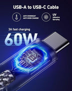 Short USB A to USB C Cable 3FT, USB C Fast Charging Cable, Durable Braided USB to USB Type C Cord for Car iPhone USB C Charger for iPhone 17/16/15/Pro Max/Plus, Samsung Galaxy S23 and More-2Pack Gray - Image 2