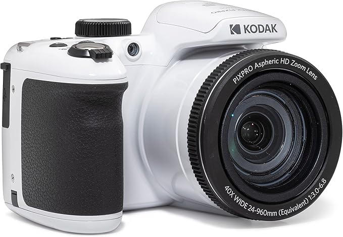 Kodak PIXPRO AZ405-WH 20MP Digital Camera 40X Optical Zoom 24mm Wide Angle Lens Optical Image Stabilization 1080P Full HD Video 3" LCD Vlogging Camera (White), Full Frame by Kodak