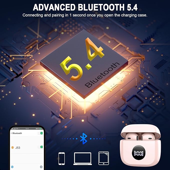 Wireless Bluetooth 5.4 Earbuds, Ear Buds LED Power Display Headphones 6D Stereo, Bluetooth Earbuds in-Ear Noise Cancelling Mic, 40H Playback Mini Case IP7 Waterproof Sports Earphones for Android iOS - Image 2