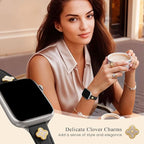 STROLL Thin Leather Band Compatible with Apple Watch Bands 42mm(Series 11 10) 41mm 40mm 38mm Women, Stylish Genuine Leather Strap with Charms, Slim Wristband Design for iWatch SE Series 9 8 7 6 5 4 3 2 1, Black/Silver - Image 2