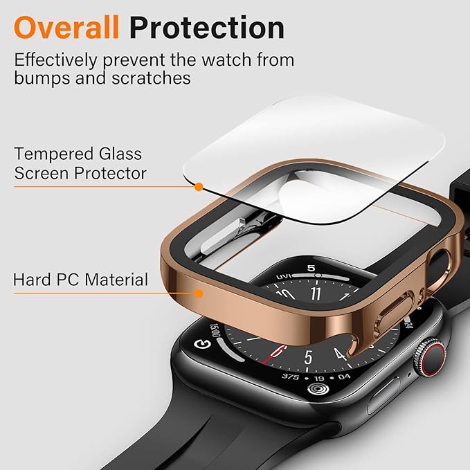 Amizee 2 Pack Compatible with Apple Watch Series 9 8 7 45mm Case with Built-in Screen Protector, Ultra-Thin Hard PC Straight Edge Anti-Scratch Protective Cover for iWatch 45mm (Rose Gold) - Image 2