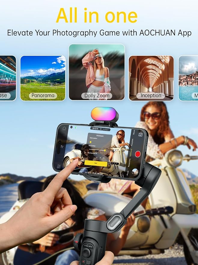 AOCHUAN 3-Axis Gimbal Stabilizer for iPhone Gimbal with RGB Magnetic Fill Light Upgraded Face Tracking Focus Wheel Foldable Smartphone for iPhone/Android Phone Stabilizer Vlog Recording Smart XE Kit - Image 6