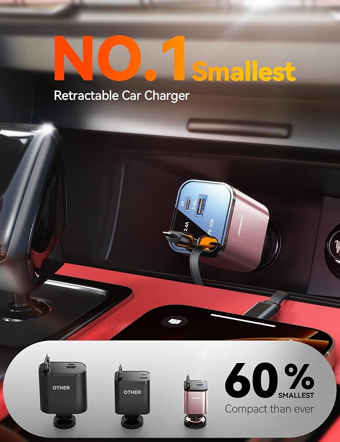 [2026 Upgrade] Retractable Car Charger 84W Car Charger USB C for iPhone 17 16 Fast Charging, Pink Car Accessories, Car Phone Charger Adapter for iPhone 17 Air 16 15 Pro Max, Pixel - Image 2