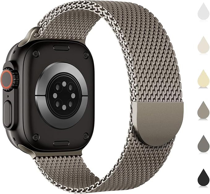 Original Milanese Metal Band Compatible with Apple Watch Bands 38mm/40mm/41mm/42mm(Series 10) for Men Women, Stainless Steel Mesh strap for iWatch Ultra 2 Series 9 8 7 6 SE 5 4 3 2 1 Titanium by Sunnywoo