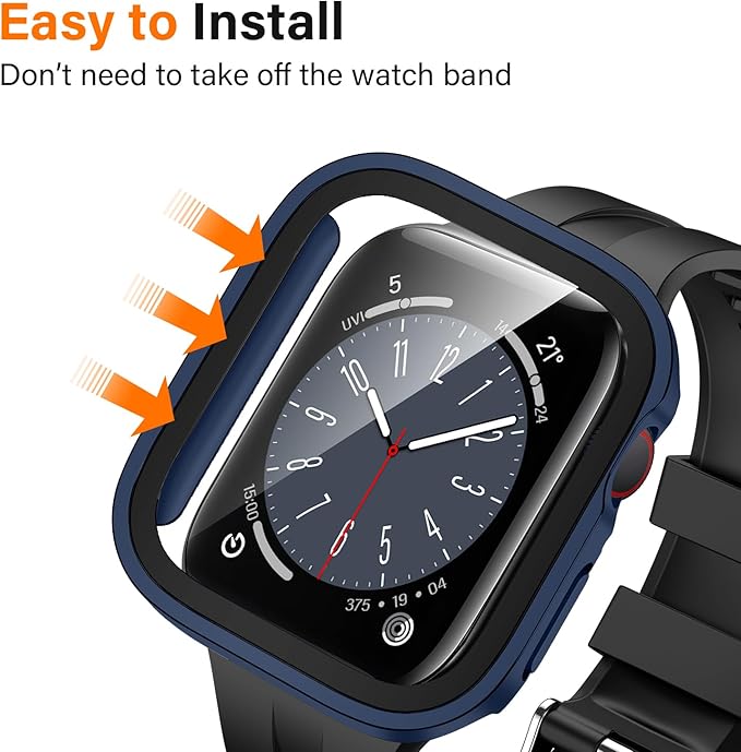 Amizee 2 Pack Compatible with Apple Watch Series 9 8 7 45mm Case with Built-in Screen Protector, Ultra-Thin Hard PC Straight Edge Anti-Scratch Protective Cover for iWatch (Matte Blue) - Image 3