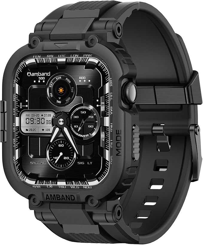 amBand Bands Case Compatible with Apple Watch Series 11/10 46mm for Men, M1 Sport Rugged Heavy Duty Cover Tactical Strap Military Grade Protective Bumper Protector for iWatch 46 mm Men, Black by amBand