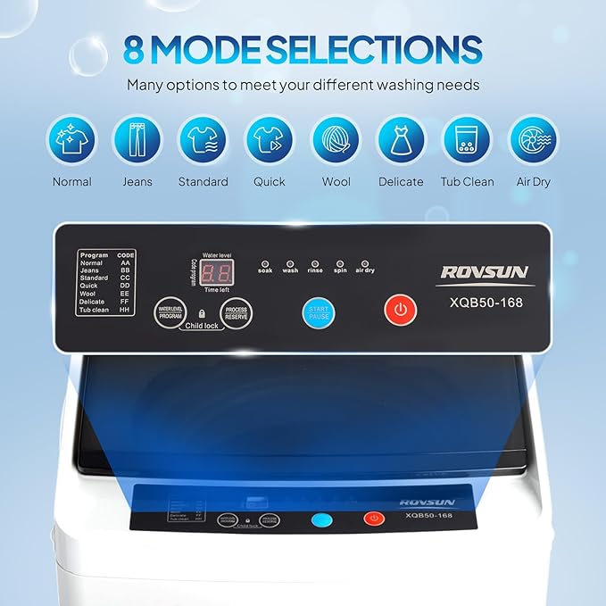 ROVSUN 17.8LBS Portable Washing Machine, Full-Automatic Electric Laundry Machine with Stainless Steel Drum, Compact Washer and Spin Dryer Combo with Drain Pump for Apartment, Dorm, Home - Image 3