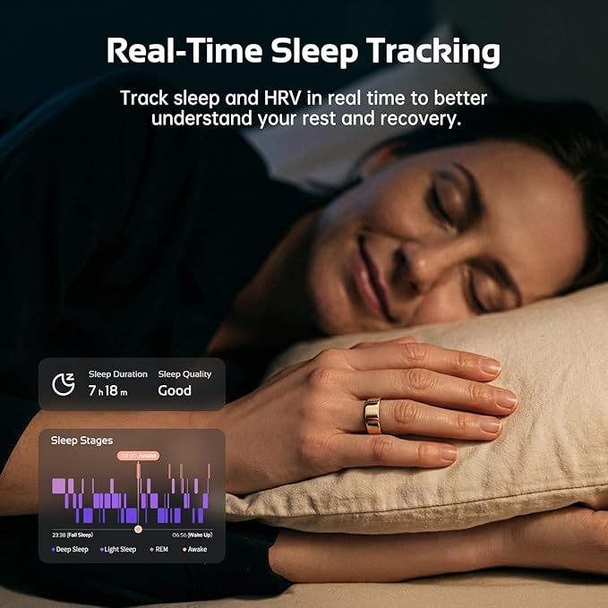 opove O Ring Smart Ring, Fitness Trackers Rings with Sleep/Stress/Heart Rate/Women's Health Monitoring, Comfortable Wearing, Up to 7 Days Using, Fitness Ring for Android & iOS, Rose Gold-Size11 - Image 6