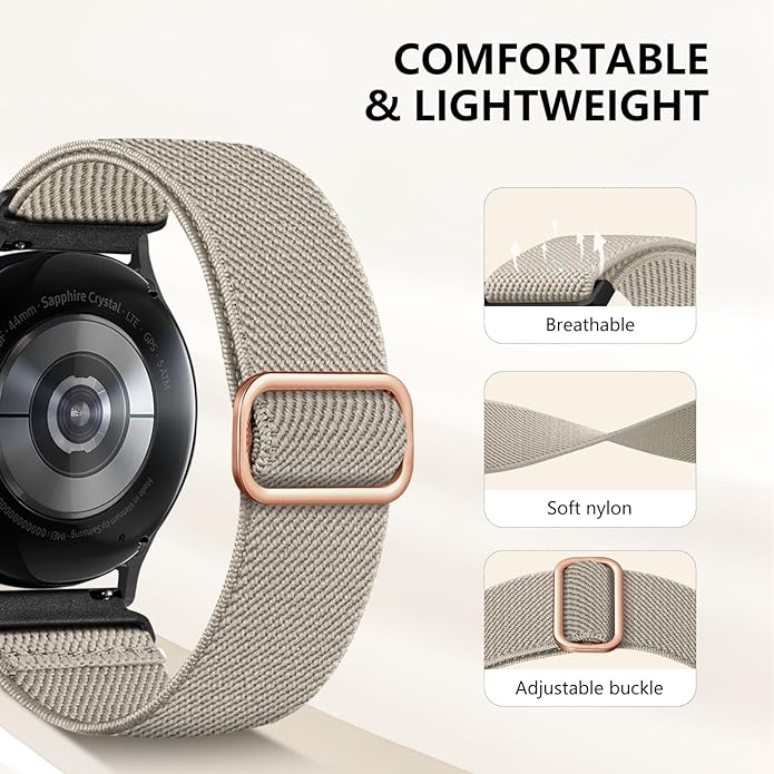 Lerobo 5 Pack Stretchy Bands Compatible with Samsung Galaxy Watch 7 6 5 4 FE Band 40mm 44mm 45mm/Watch 6 4 Classic 4 42mm 46mm 43mm 47mm/Active 2,20mm Soft Nylon Solo Loop Band Elastic Strap - Image 3