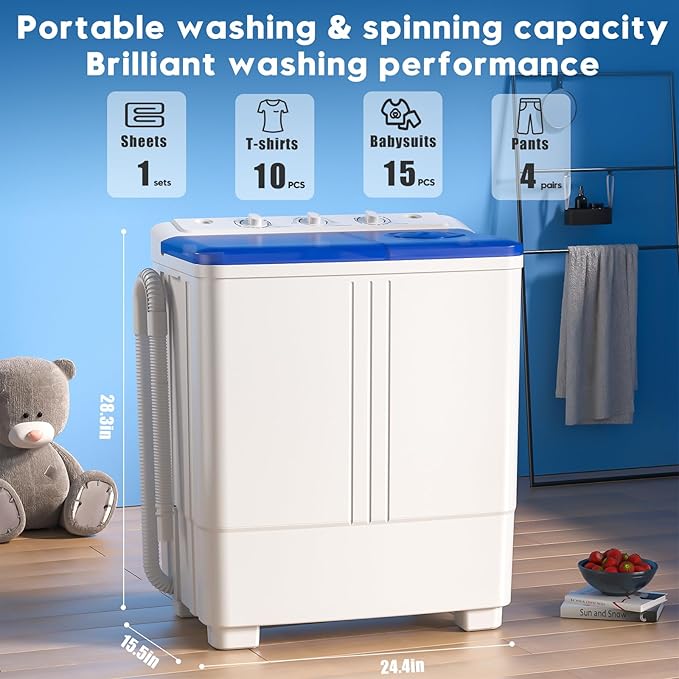 Auertech Portable Washing Machine, 20lbs Twin Tub Washer Mini Compact Laundry Machine with Drain Pump, Semi-automatic 12lbs Washer 8lbs Spinner Combo for Dorms, Apartments, RVs - Image 2