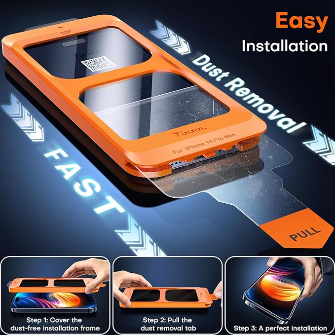 TOCOL for iPhone 14 Pro Privacy Screen Protector True 25°Anti Spy 9H+ Hardness Tempered Glass for iPhone 14 Pro Full Coverage Screen Protector Easy Installation 2 Pack - Image 4