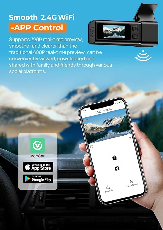 Dash Cam 2.5K Front Dash Camera for Cars with App, WiFi Mini Dashcam Built-in IPS Screen, Night Vision, G-Sensor, Smart Voice, Loop Recording, 24H Parking Mode, 32G SD Card Included, Support 256GB Max - Image 3