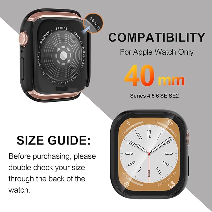 [2 Pack] Case for Apple Watch Screen Protector 40mm Series 4/5/6/SE/SE 2nd Gen with Tempered Glass Overall Protective Hard PC Bumper Lightweight 2 in 1 Cover Compatible iWatch Accessories - Image 2