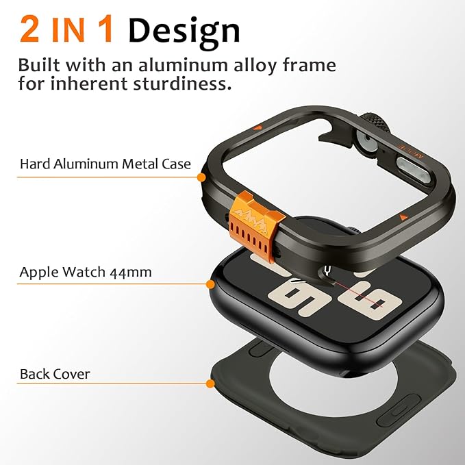 Amizee Metal Case Compatible with Apple Watch SE 3/2/1 Series 6/5/4 44mm Case with Back Cover, Rugged Protective Bumper Cover for iWatch 44mm, Graphite - Image 3