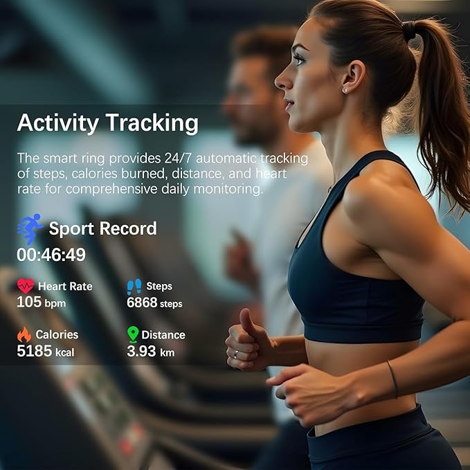 Smart Health Ring for Women Men, Fitness Tracker Ring with Heart Rate, Blood Oxygen, Sleep Tracker, Step Tracker, No Subscription Fee, IP68 Waterproof Smart Ring for iphone & Android (Black, 6#) - Image 4