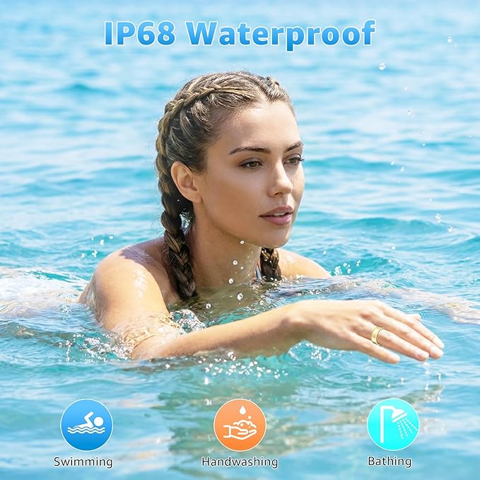 Smart Ring Health Tracker for Women & Men, Fitness Ring with Heart Rate Blood Oxygen, Sleep Monitor, Step Tracker, IP68 Waterproof Compatible with iOS & Android, No Subscription Fee (Gold, 9) - Image 7