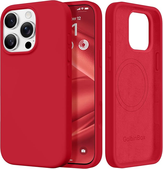 GolbinBox Magnetic for iPhone 16 Pro Max Case, Compatible with MagSafe, [Soft Anti-Scratch Microfiber Lining], Liquid Silicone Shockproof Protective Phone Case for iPhone 16 Pro Max, Red by GolbinBox