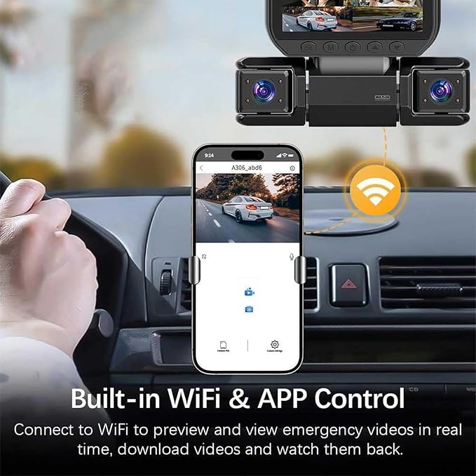 360° Car DVR WiFi 4Channels Dash Cam Video Recorder, 1080p FHD Car Camera - Dash Cam Front and Rear, Loop Recording, Night Vision, Parking Mode, 170° Wide Angle Camera (WiFi+32G Card) - Image 4