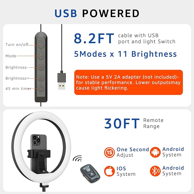 10" LED Ring Light with Overhead Phone Stand, CRI≥95 1200lm Dimmable Lighting, Adjustable Metal Arm with Remote & Phone Holder, for Streaming, Makeup, Zoom Calls, Photography - Image 3