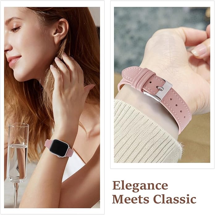 Soft French Goatskin Women Slim Leather Watch Band Compatible with Apple Watch 38mm 40mm 41mm 42mm 44mm 45mm 46mm 49mm, Thin Leather Strap Replacement for iWatch Series Ultra SE 10 9 8 7 6 5 4 3 2 1 - Image 7