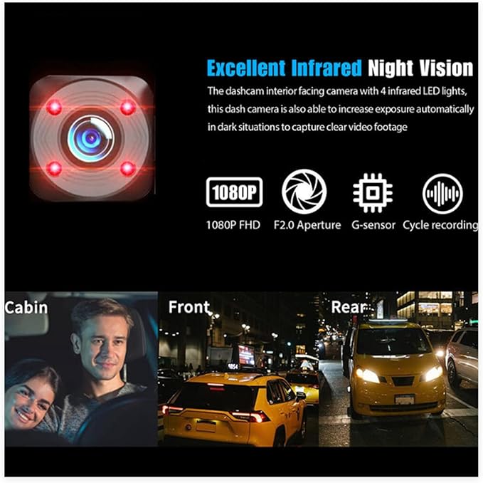 Three-Lens Driving Recorder, Triple-View Dashcam for Full Protection, Full View Car Dashcam System, 1080p Video Recording Wireless Dash Cams, 3 Channel Dash Cam for Cars (Recorder) - Image 2