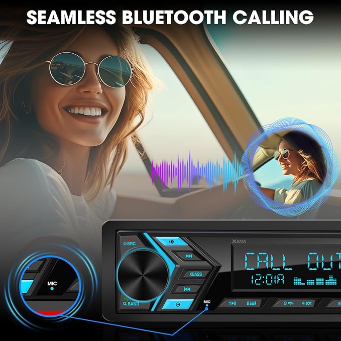 Single Din Car Stereo Bluetooth: 1-Din Car Radio Receiver - in Dash Digital Media MP3 Player LCD Display AM FM USB Fast Charging SD AUX 300W Amp Outputs - Image 2