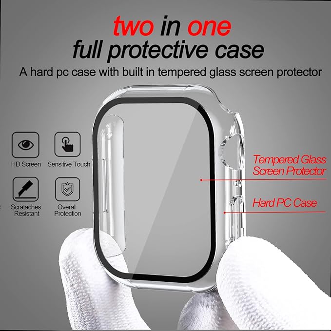 Smiling 2 Pack Case Built in Tempered Glass Screen Protector Compatible with Apple Watch Series 9/Series 8/Seires 7 45mm, Hard PC Case Overall Protective Cover- Transparent - Image 2