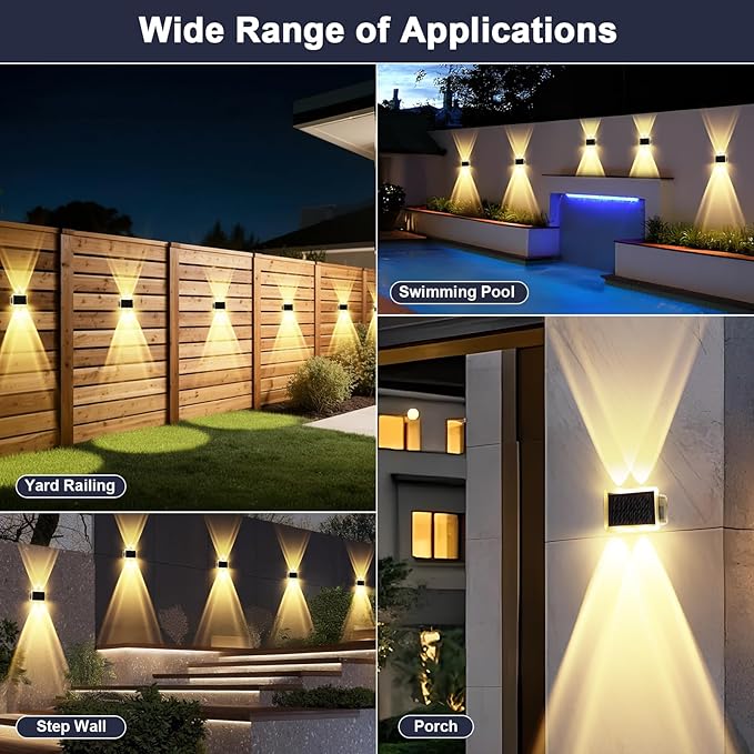 Solar Fence Lights Outdoor, New Up Down Lighting Fence Lights Solar Powered with 3 Modes 3000K/4000K/6000K, IP65 Waterproof Solar Wall Light for Backyard Wall Pathway Deck Patio Decor - 12 Pack - Image 5