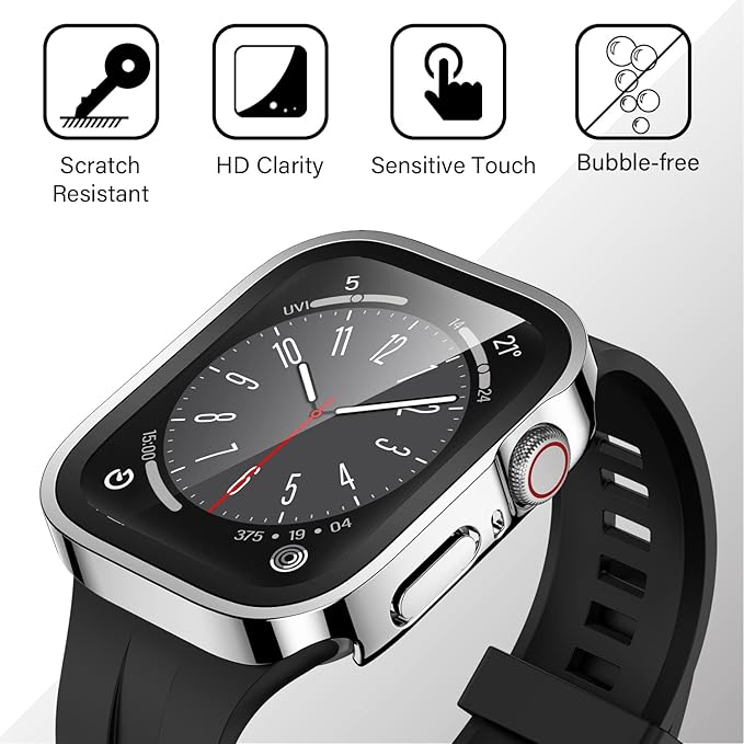 Amizee 2 Pack Case Compatible with Apple Watch Series 9/8/7 41mm Case with Built-in Screen Protector, Ultra-Thin Hard PC Straight Edge Anti-Scratch Protective Cover for iWatch (Silver/Clear) - Image 6