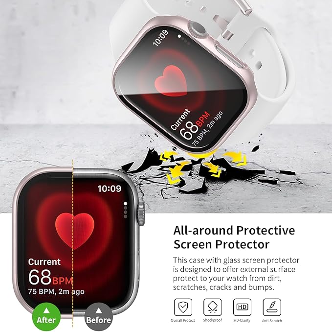 Rontion 6 Pack Hard PC Case Compatible with Apple Watch Series 11/10 42mm with Tempered Glass Screen Protector, Ultra-Thin Scratch Resistant Protective Bumper Cover for iWatch 11/10 42mm Accessories - Image 4