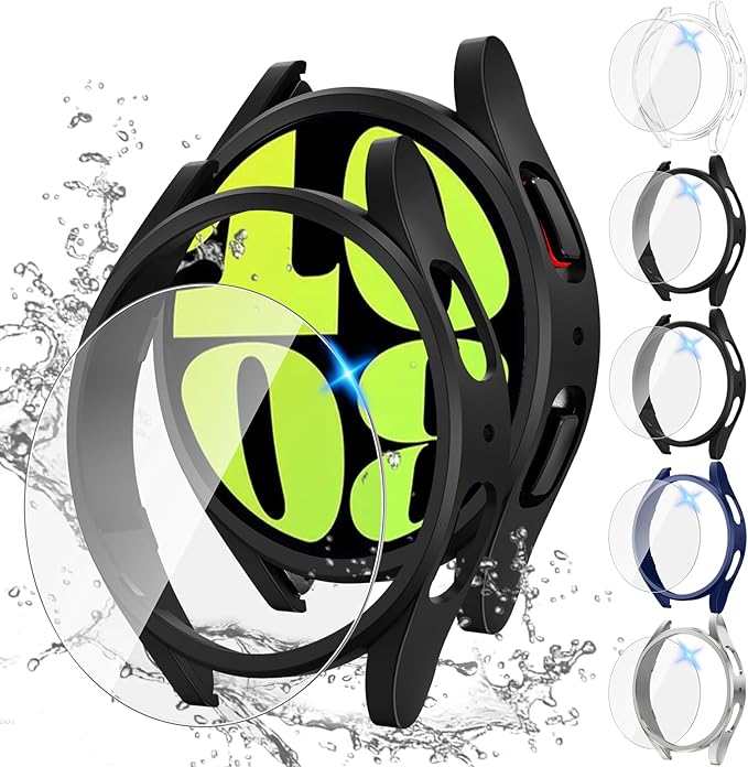 Tensea [5+5Pack for Samsung Galaxy Watch 6 Screen Protector Case 40mm Accessories, Hard PC Bumper/HD Anti-Fog Tempered Glass Protective Film, Face Cover Set, Galaxy Watch 6 Case for Women Men by Tensea
