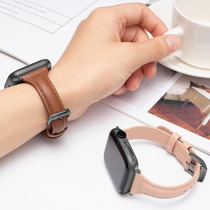 2 pack Slim Genuine Leather Bands Compatible with Apple Watch Band 38mm 40mm 41mm 42mm 44mm 45mm 49mm,Top Layer Leather Watch Thin Women Men Straps for iWatch Series 9/8/7/6/5/4/3/2/1 Ultra SE - Image 6