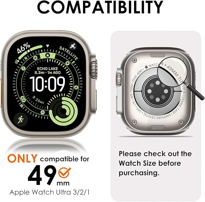 KADES Bling Case Compatible for Apple Watch Ultra 3/2/1 49mm, Sparkly Full Diamond Protective PC Bumper Cover, Rhinestone Frame for Women, 49mm-Clear - Image 6