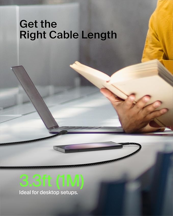 Belkin USB C to USB A Cable, 3.3ft, 15W - Type C Charger, iPhone Charger Cord, Braided, Flexible for iPhone 17 & 16, Galaxy S25, Pixel 10, iPad Pro, AirPods Pro, Switch 2 & More, CarPlay - Black - Image 7