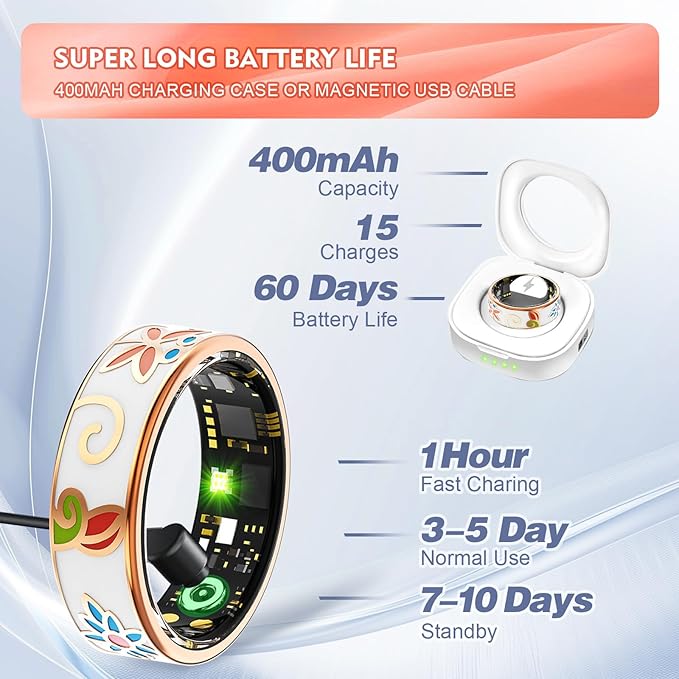 Smart Ring Health Tracker for Women Men, Sleep Tracker with Heart Rate,SpO₂,Blood Pressure, Fitness Ring for Activity Monitoring, No Subscription, Step Tracker Ring for ios&Android (Enamel color,#10) - Image 8