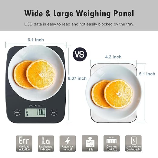 NUTRI FIT Digital Food Scale, 11lb Kitchen Scale Digital Weight, Cooking Scale for Food Ounces and Grams, 4 Units with 0.1oz/1g Precision, LCD Display with Tare Function - Image 3