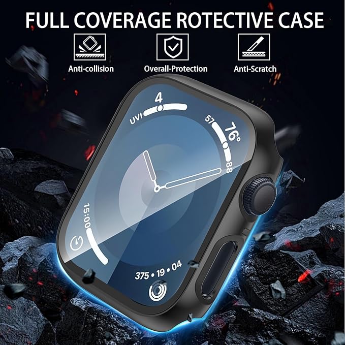 [6 Pack] Case for Apple Watch Series 9/8/7 41mm Screen Protector with Ultra-Thin Tempered Glass, Full Coverage Anti-Scratch Hard Face Cover for iWatch 41 mm - Image 2