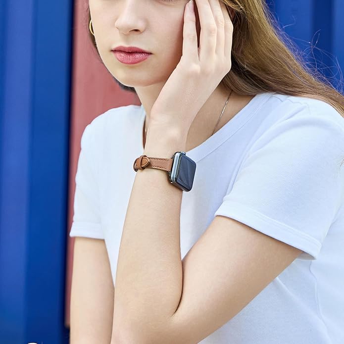 SEURE 2-pack Leather Bands Compatible with Apple Watch Band for women 38mm 40mm 41mm 42mm 44mm 45mm 46mm 49mm,Genuine Leather Band Slim Thin Strap for iWatch Ultra SE Series 11/10/9/8/7/6/5/4/3/2/1 - Image 7