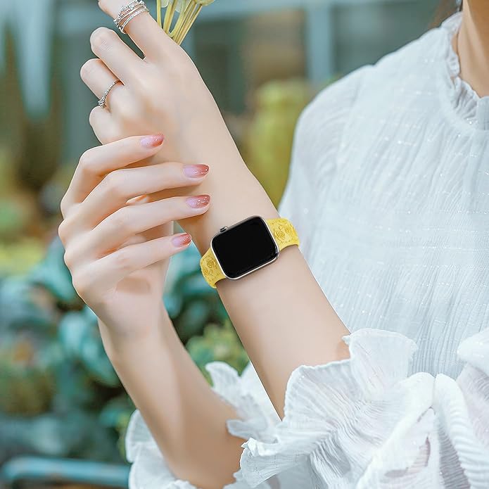 Floral Engraved Band Compatible with Apple Watch Band 40mm 41mm 38mm 42mm 44mm 45mm 46mm 49mm Women, Soft Silicone Cute Embossed Flower Strap for iWatch Band Series SE Ultra 11 10 9 8 7 6 5 4 3 2 1 - Image 5