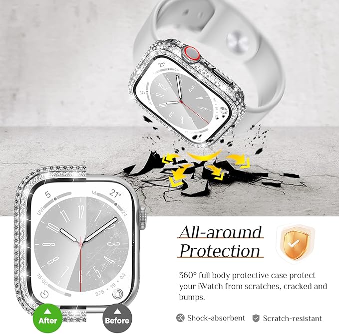 Goton 40mm Waterproof Bling Case for Apple Watch Screen Protector SE 3/2/1,Series 6/5/4 40 mm, Sparkling PC Front Bumper & Hollow Back for iWatch Cover, Splash-Resistant, Easy Install - Image 7