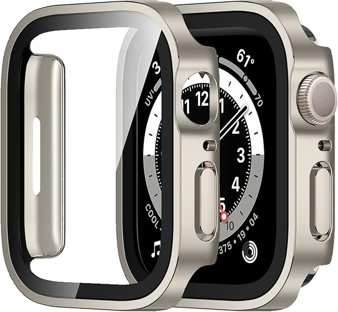 Amizee 2 Pack Compatible with Apple Watch Case SE 3/2/1 Series 6/5/4 44mm with Built-in Screen Protector, Ultra-Thin Hard PC Straight Edge Anti-Scratch Protective Cover for iWatch (Starlight) by Amizee